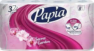Туалетная бумага белая трехслойная Secret Garden 8шт PAPIA