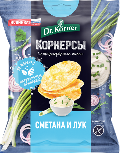 

Чипсы цельнозерновые Dr.Korner Корнерсы со сметаной и зеленым луком 50 г