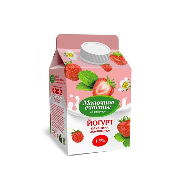 Йогурт питьевой Молочное счастье фруктово-ягодный, клубника-земляника 1,5% 470г