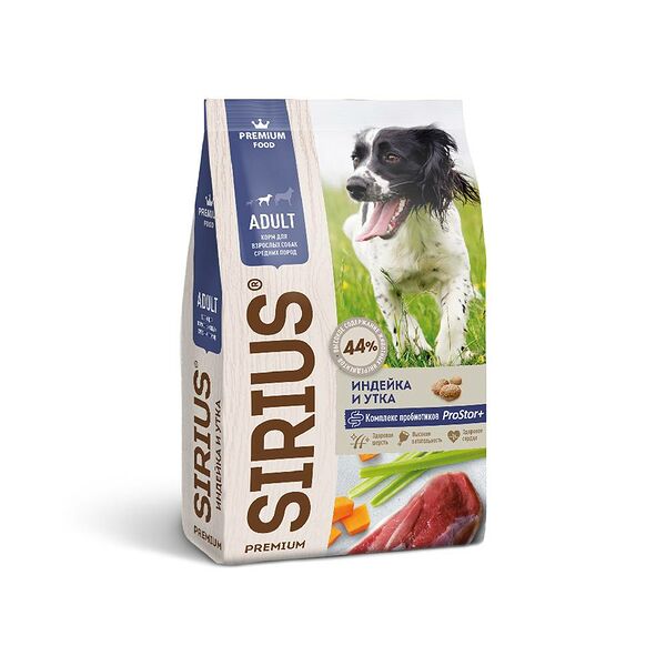 Sirius сухой корм для взрослых собак средних пород Индейка и утка