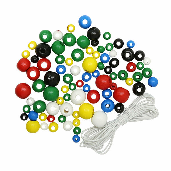 160819 Набор деревянных бусин со шнуром, яркий микс, 6,8,10,12мм, 90шт/упак, Astra&Craft.