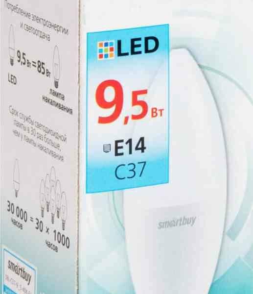 Лампа светодиодная SmartBuy E14 4000K дневной свет, свеча, 9,5 Вт