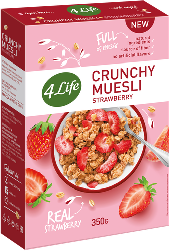 

Мюсли 4 Life клубничные хрустящие 350 г