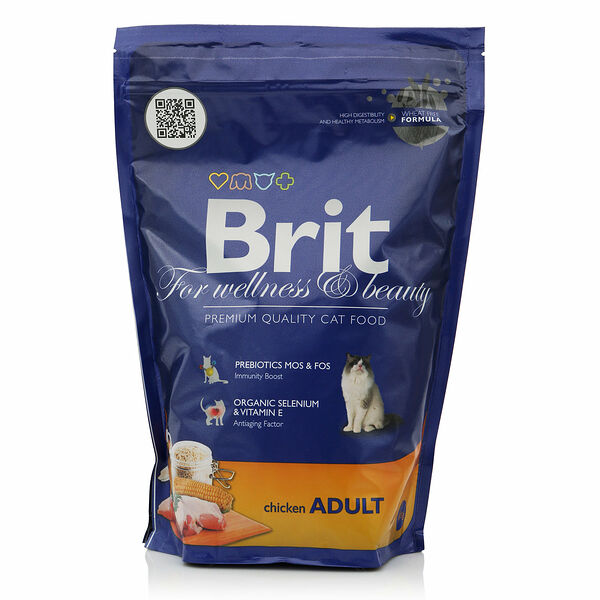 Корм полнорационный сбалансированный для взрослых кошек, с курицей ТМ Brit (Брит)