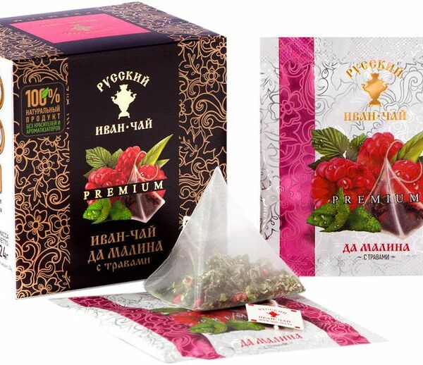 Напиток чайный Русский Иван-чай Премиум малина с травами в пирамидках, 12x5г