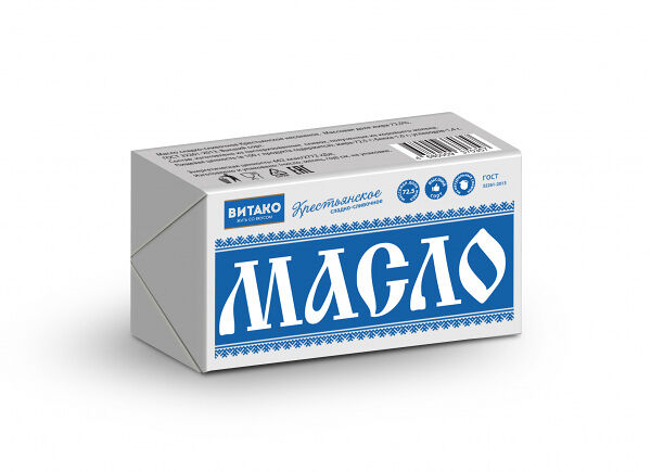 Масло Витако крестьянское сладко-сливочное несоленое, 72.5%
