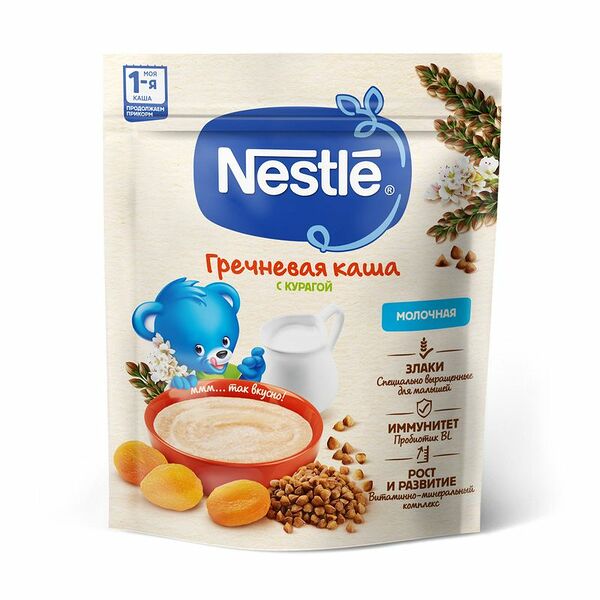 Каша Nestlé молочная гречневая с курагой с бифидобактериями BL с 5 месяцев, 200г
