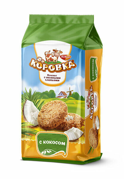 Печенье сдобное Коровка с овсяными хлопьями и кокосом 190г