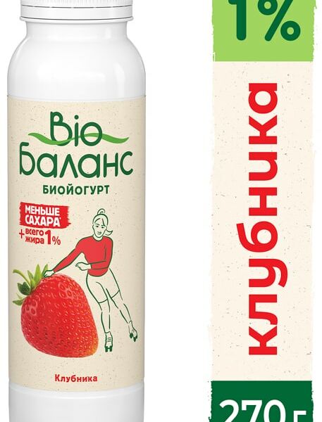 Биойогурт питьевой Bio Баланс с клубникой 1% 270г