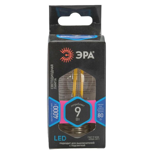 Лампа светодиодная филамент F-LED P45-9w-840-E27, холодный шар, прозрачная