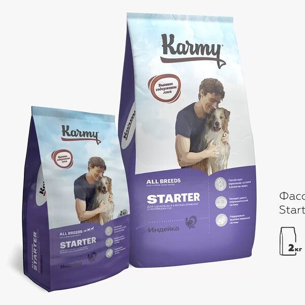 Karmy Starter сухой корм для щенков до 4 месяцев, беременных и кормящих сук Индейка