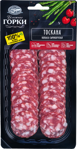 

Колбаса сырокопченая БЛИЖНИЕ ГОРКИ Тоскана, нарезка, 75г