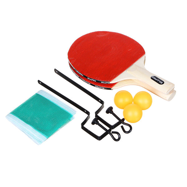 Silapro набор для тенниса (ракетка 2шт, теннисный мяч 3шт, держатель д/сетки 2шт, сетка), дерево