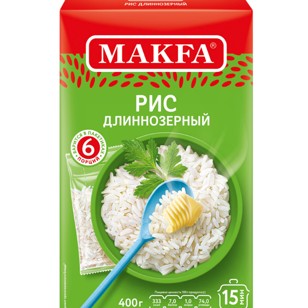 Рис Makfa шлифованный длиннозерный в пакетиках для варки, 6 шт.
