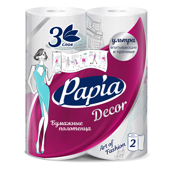 Полотенца бумажные Papia Decor 3 слоя, 2 шт