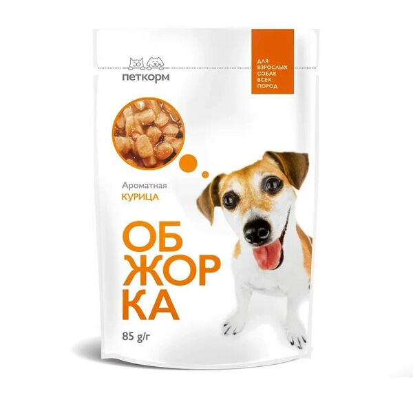 Корм для собак ОБЖОРКА кусочки в соусе с курицей пауч