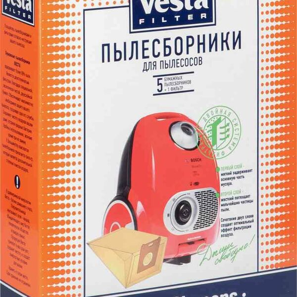 Пылесборники для пылесосов Bosh и Siemens BS 02 + 1 фильтр 5 шт ТМ Vesta Filter (Веста Филтер)