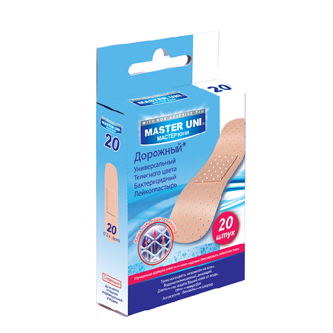 Master Uni Дорожный лейкопластырь бактерицидный полимерная основа 20 шт