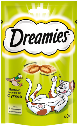 

Лакомство для кошек Dreamies лакомые подушечки с уткой 60 г