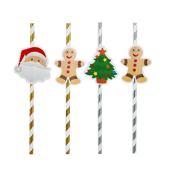 Сноу бум трубочки для напитков с новогодним декором 6 шт, 20 см