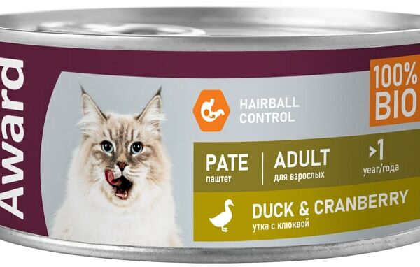 Влажный корм для кошек Award Паштет из утки с клюквой 100г