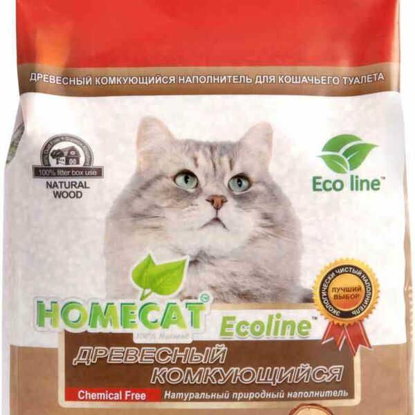 Наполнитель для кошек Homecat Ecoline древесный комкующийся, 6 л