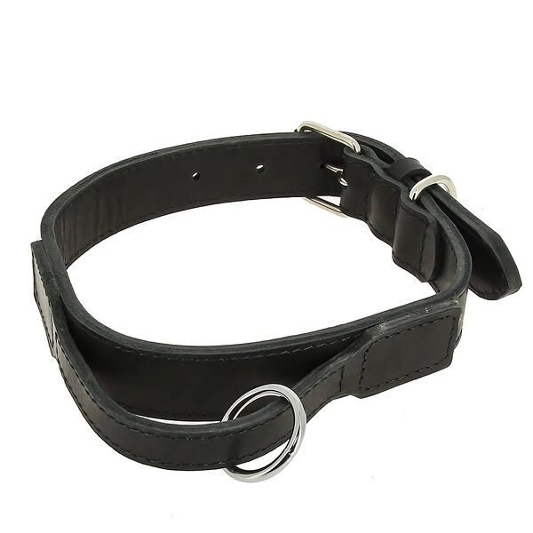 Ошейник кожаный двойной прошитый с кожаной ручкой, шир. 25мм, обх. шеи40-55 см