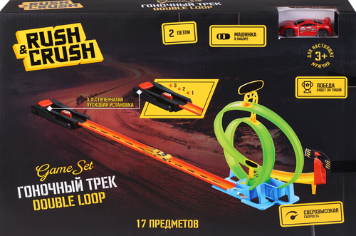

Набор игровой Rush&Crush Трек с машинкой, 2 петли, 17 предметов, Арт. 921020345