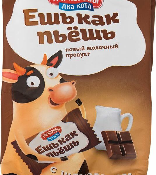 Продукт молочный составной Три коровы Два кота Ешь как пьешь с шоколадом 4%, без змж, 50г
