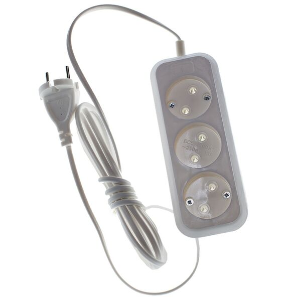 Удлинитель сетевой, 3 гнезда, 3 м, без заземления