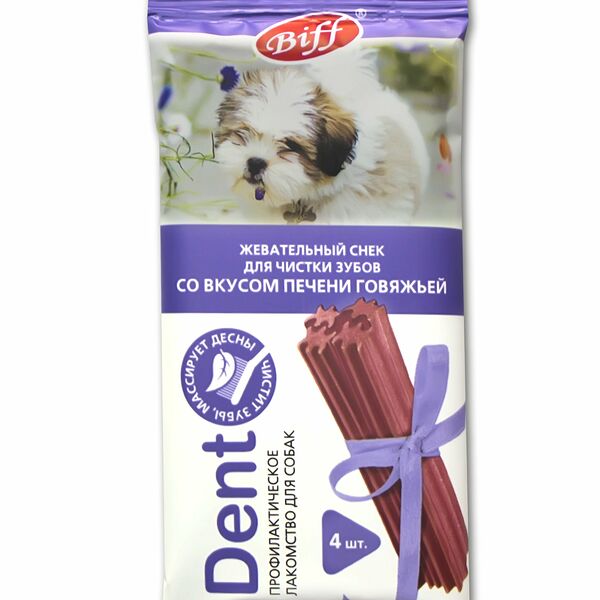 Лакомство для собак мелких пород Biff Dent Снек для чистки зубов со вкусом печени, 40г