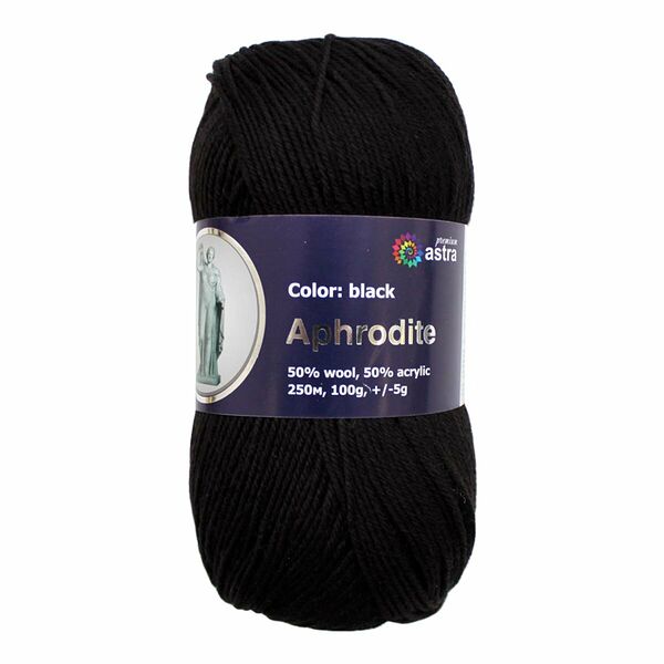 Пряжа Astra Premium 'Афродита' 100гр. 250м (50% шерсть, 50% акрил)(13 черный),шт