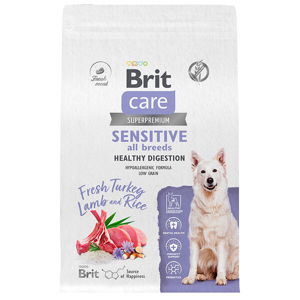 Корм для собак BRIT Care Sensitive Healthy Digestion индейка с ягненком сух.