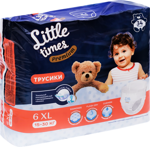 

Подгузники-трусики детские LITTLE TIMES Premium XL 34шт