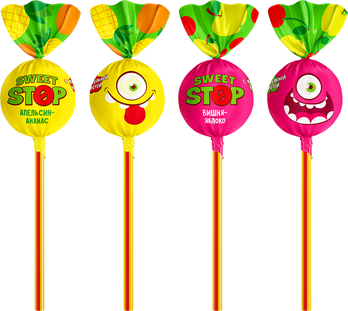 Карамель леденцовая SWEET STOP с жевательной конфетой, в ассортименте