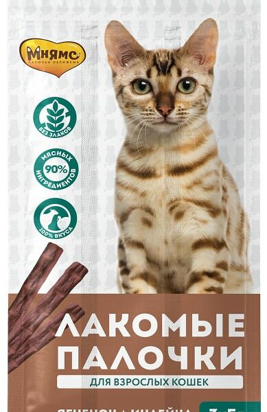 Лакомство для кошек Мнямс Палочки Ягненок-Индейка 13.5см 3шт*5г