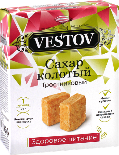 

Сахар тростниковый Vestov коричневый кусковой тонко-колотый, 250 г