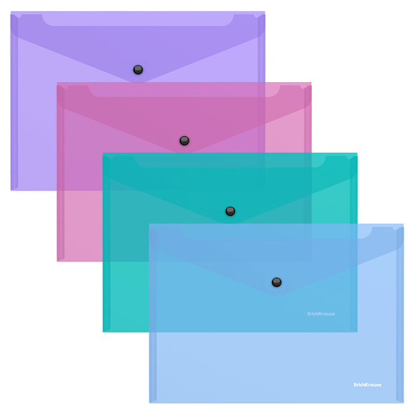 Папка-конверт на кнопке ErichKrause Glossy Vivid пластиковая полупрозрачная, B5