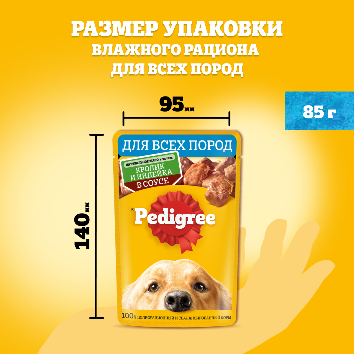 

Влажный корм Pedigree для собак кролик и индейка в соусе 85 г