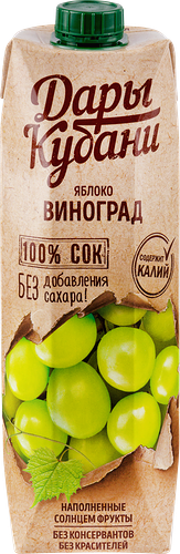 Сок ДАРЫ КУБАНИ Яблочно-виноградный восстановленный осветленный, 0.95л