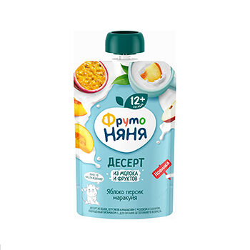 Десерт ФрутоНяня из яблок, персиков и маракуйи с молоком и сахаром 90г