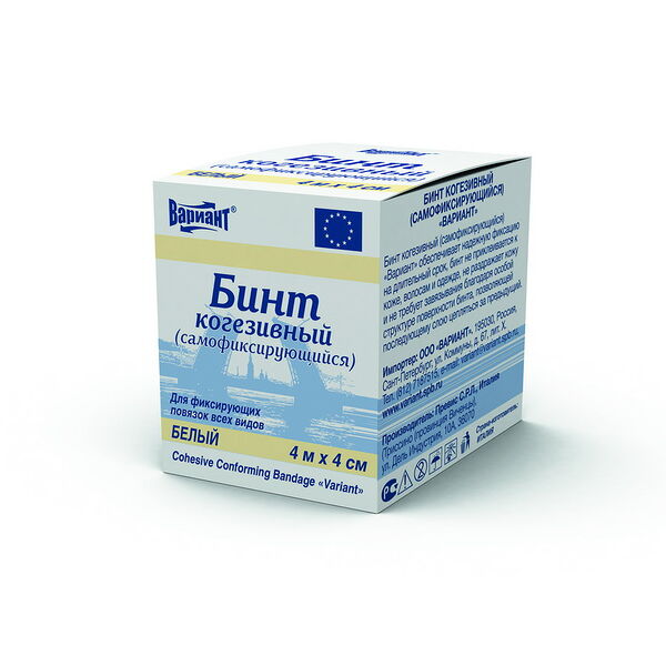 Бинт когезивный Вариант самофиксирующийся белый 4 м х 4 см