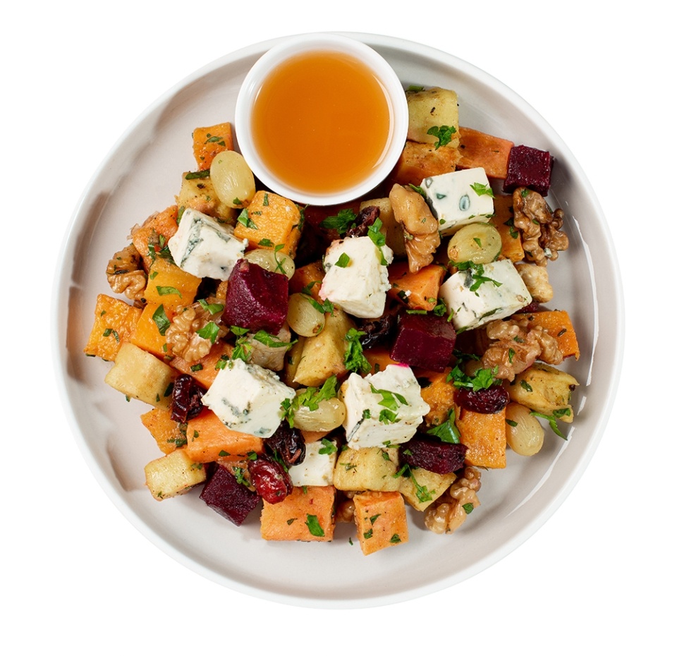 

Салат От бренд-шефа АВ с печеным бататом тыквой и сыром дор-блю вес