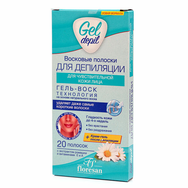 Восковые полоски Floresan cosmetic для депиляции чувствительной кожи лица Gel depil 20шт