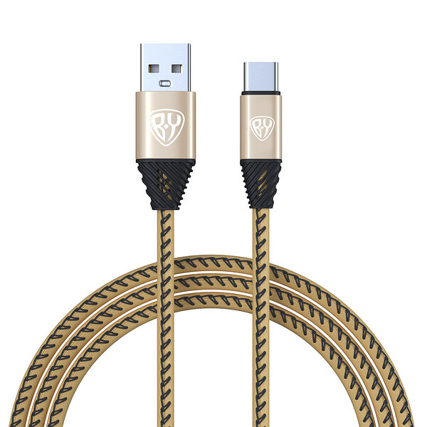 Кабель для зарядки BY type-c, 1м, 2а, кожаная оплётка, золотистый