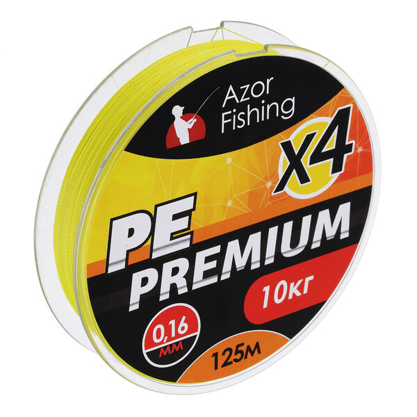Azor fishing леска плетеная, pe премиум 4 нити, 125м, 0,16мм, 10,0кг, желтая