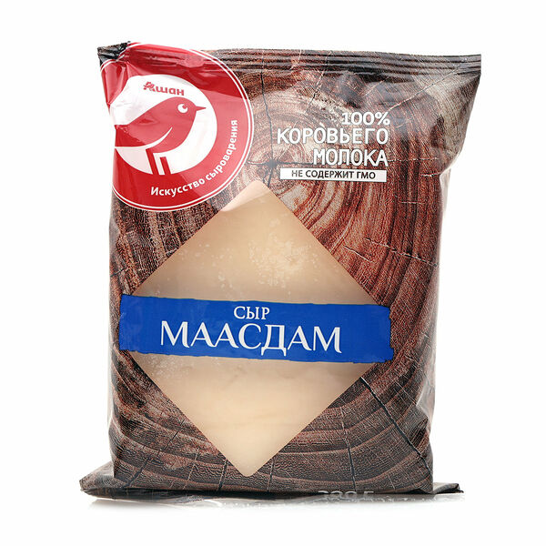 Сыр полутвердый АШАН Красная птица Маасдам 45%, кусок