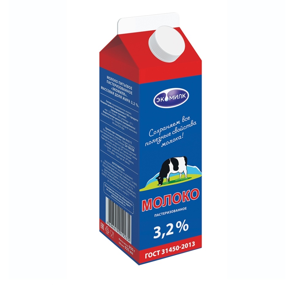 

Молоко Экомилк питьевое ультрапастеризованное с м.д.ж. 3,2% 924мл Россия