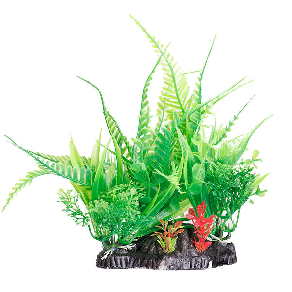 Декор-композиция из пластиковых растений для аквариума, 9,5х5х13 см, зеленая