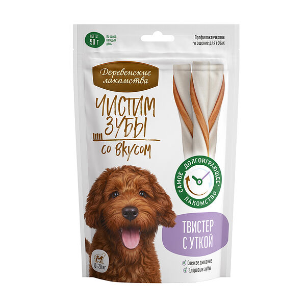 Деревенские лакомства Чистим зубы твистер для собак с уткой